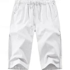 Clearance OUKU Men's Capri Pants Linen Shorts Summer Shorts Beach Shorts Pocket Drawstring Elastic Waist Plain Comfort Breathable Calf-Length Vacation Holiday Beach Hawaiian Boho Black White