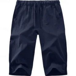 Clearance OUKU Men's Capri Pants Linen Shorts Summer Shorts Beach Shorts Pocket Drawstring Elastic Waist Plain Comfort Breathable Calf-Length Vacation Holiday Beach Hawaiian Boho Black White