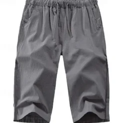 Clearance OUKU Men's Capri Pants Linen Shorts Summer Shorts Beach Shorts Pocket Drawstring Elastic Waist Plain Comfort Breathable Calf-Length Vacation Holiday Beach Hawaiian Boho Black White