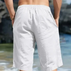 Best OUKU Men's Capri Pants Linen Shorts Summer Shorts Beach Shorts Pocket Drawstring Elastic Waist Plain Comfort Breathable Calf-Length Vacation Holiday Beach Hawaiian Boho Black White Micro-elastic