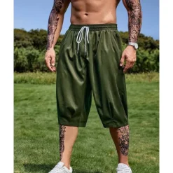 Sale OUKU Men's Capri Pants Summer Shorts Casual Shorts Pocket Drawstring Elastic Waist Plain Comfort Breathable Calf-Length Outdoor Vacation Sport Casual Black Army Green