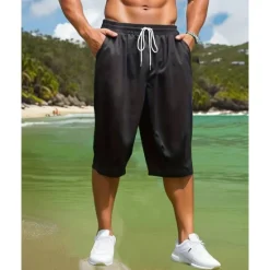 Sale OUKU Men's Capri Pants Summer Shorts Casual Shorts Pocket Drawstring Elastic Waist Plain Comfort Breathable Calf-Length Outdoor Vacation Sport Casual Black Army Green