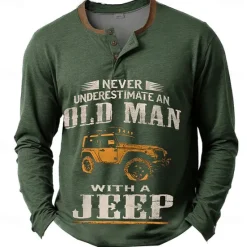 New OUKU Men's Car Henley Shirt Long Sleeve Print Fashion Daily Henley Casual Daily Festival Spring & Fall Blue Green Dark Gray Henley Henley T-Shirt