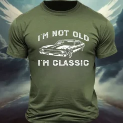 Hot OUKU Men's Car Letter Classic Old Man T Shirt Tee Top 100% Cotton Short Sleeve Graphic Shirt Black Dark Grey Army Green Comfortable Tee Street Sports Outdoor Fashion Designer Clothing