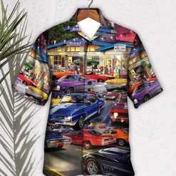Online OUKU Men's Car Shirt Summer Hawaiian Shirt Aloha Shirt Shirt Turndown Fashion Designer Casual Outdoor Street Casual Yellow Red Purple S M L