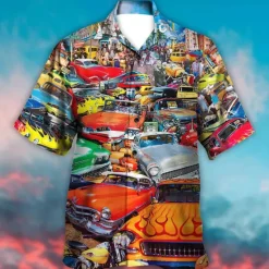 Online OUKU Men's Car Shirt Summer Hawaiian Shirt Aloha Shirt Shirt Turndown Fashion Designer Casual Outdoor Street Casual Yellow Red Purple S M L