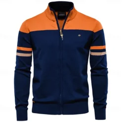 Outlet OUKU Men's Cardigan Sweater Cardigan Ribbed Knit Regular Tops Zipper Color Block Standing Collar Knitwear Neutral Outdoor Clothing Apparel Spring & Fall Black Blue S M L
