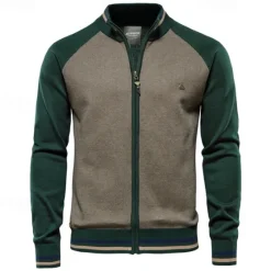 Online OUKU Men's Cardigan Sweater Cardigan Ribbed Knit Regular Tops Zipper Color Block Standing Collar Knitwear Neutral Outdoor Clothing Apparel Spring & Fall Black Navy Blue S M L