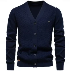 Outlet OUKU Men's Cardigan Sweater Cardigan Ribbed Knit Regular Tops Button Up Button-Down Solid Color V Neck Knitwear Fashion Work Causal Clothing Apparel Spring & Fall Navy Blue Beige S M L