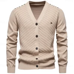 Outlet OUKU Men's Cardigan Sweater Cardigan Ribbed Knit Regular Tops Button Up Button-Down Solid Color V Neck Knitwear Fashion Work Causal Clothing Apparel Spring & Fall Navy Blue Beige S M L