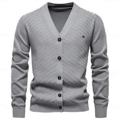 Outlet OUKU Men's Cardigan Sweater Cardigan Ribbed Knit Regular Tops Button Up Button-Down Solid Color V Neck Knitwear Fashion Work Causal Clothing Apparel Spring & Fall Navy Blue Beige S M L