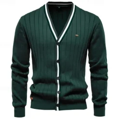 Sale OUKU Men's Cardigan Sweater Cropped Sweater Knit Sweater Ribbed Knit Regular Patchwork Button-Down Color Block V Neck Fashion Classic Daily Wear Date Clothing Apparel Fall & Winter Black Navy Blue S M L
