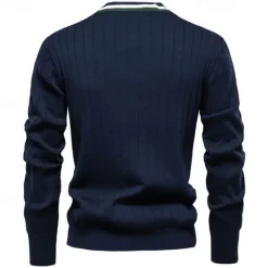 Sale OUKU Men's Cardigan Sweater Cropped Sweater Knit Sweater Ribbed Knit Regular Patchwork Button-Down Color Block V Neck Fashion Classic Daily Wear Date Clothing Apparel Fall & Winter Black Navy Blue S M L