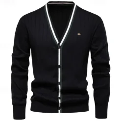 Sale OUKU Men's Cardigan Sweater Cropped Sweater Knit Sweater Ribbed Knit Regular Patchwork Button-Down Color Block V Neck Fashion Classic Daily Wear Date Clothing Apparel Fall & Winter Black Navy Blue S M L
