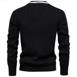 Sale OUKU Men's Cardigan Sweater Cropped Sweater Knit Sweater Ribbed Knit Regular Patchwork Button-Down Color Block V Neck Fashion Classic Daily Wear Date Clothing Apparel Fall & Winter Black Navy Blue S M L