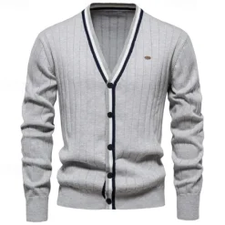 Sale OUKU Men's Cardigan Sweater Cropped Sweater Knit Sweater Ribbed Knit Regular Patchwork Button-Down Color Block V Neck Fashion Classic Daily Wear Date Clothing Apparel Fall & Winter Black Navy Blue S M L