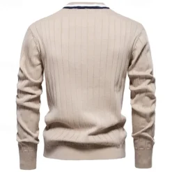 Sale OUKU Men's Cardigan Sweater Cropped Sweater Knit Sweater Ribbed Knit Regular Patchwork Button-Down Color Block V Neck Fashion Classic Daily Wear Date Clothing Apparel Fall & Winter Black Navy Blue S M L