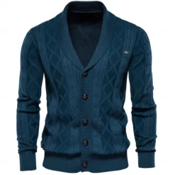 Sale OUKU Men's Cardigan Sweater Knit Patchwork Zipper Solid Color Rolled collar Knitwear Elegant School Training Clothing Apparel Fall Winter Red Brown Black S M L