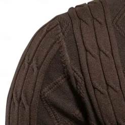 Sale OUKU Men's Cardigan Sweater Knit Patchwork Zipper Solid Color Rolled collar Knitwear Elegant School Training Clothing Apparel Fall Winter Red Brown Black S M L