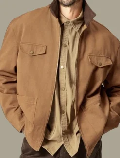 New OUKU Men's Cargo Jacket Transition Jacket Daily Windbreaker Pocket All Seasons Plain Work Lapel Regular Black Khaki Coffee Jacket