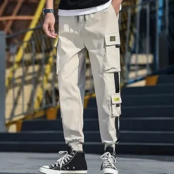 Best OUKU Men's Cargo Pants Cargo Trousers Joggers Trousers Harem Pants Drawstring Elastic Waist Leg Drawstring Plain Full Length Casual Daily Streetwear Hip Hop Black Army Green Micro-elastic