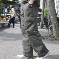 Sale OUKU Men's Cargo Pants Cargo Trousers Baggy Pants Flap Pocket Plain Breathable Outdoor Daily Big and Tall Black Green