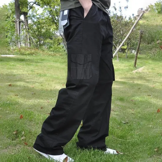 Sale OUKU Men's Cargo Pants Cargo Trousers Baggy Pants Flap Pocket Plain Breathable Outdoor Daily Big and Tall Black Green