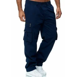 OUKU Men's Cargo Pants Cargo Trousers Combat Trousers Zipper Pocket Solid Color Breathable Quick Dry Daily Streetwear Classic Formal Denim Blue Deep card