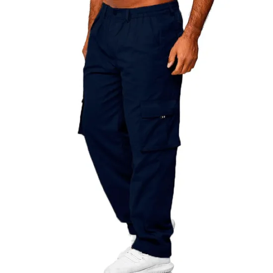 OUKU Men's Cargo Pants Cargo Trousers Combat Trousers Zipper Pocket Solid Color Breathable Quick Dry Daily Streetwear Classic Formal Denim Blue Deep card
