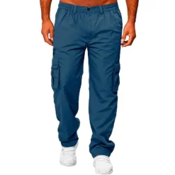 OUKU Men's Cargo Pants Cargo Trousers Combat Trousers Zipper Pocket Solid Color Breathable Quick Dry Daily Streetwear Classic Formal Denim Blue Deep card