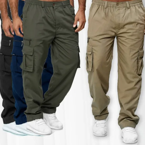 OUKU Men's Cargo Pants Cargo Trousers Combat Trousers Zipper Pocket Solid Color Breathable Quick Dry Daily Streetwear Classic Formal Denim Blue Deep card
