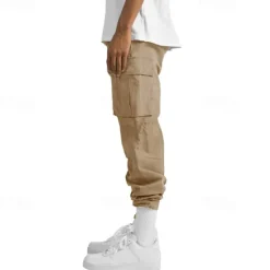OUKU Men's Cargo Pants Cargo Trousers Drawstring Elastic Waist Multi Pocket Plain Wearable Outdoor Daily Camping & Hiking Fashion Classic Lake blue Black