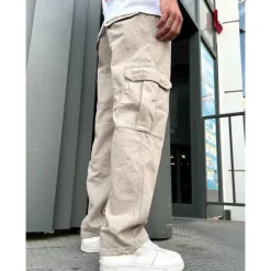 Clearance OUKU Men's Cargo Pants Cargo Trousers Pocket Plain Comfort Breathable Outdoor Daily Going out 100% Cotton Fashion Casual Beige