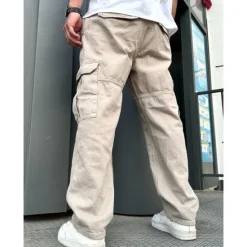 Clearance OUKU Men's Cargo Pants Cargo Trousers Pocket Plain Comfort Breathable Outdoor Daily Going out 100% Cotton Fashion Casual Beige