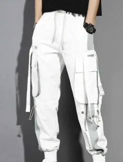 Clearance OUKU Men's Cargo Pants Cargo Trousers Joggers Trousers Cropped Pants Drawstring Elastic Waist Multi Pocket Color Block Comfort Wearable Casual Daily Holiday Sports Fashion Black White