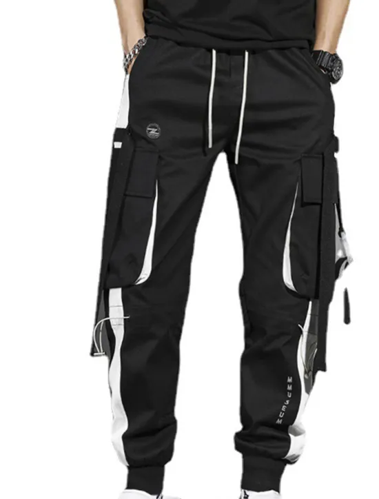 Clearance OUKU Men's Cargo Pants Cargo Trousers Joggers Trousers Cropped Pants Drawstring Elastic Waist Multi Pocket Color Block Comfort Wearable Casual Daily Holiday Sports Fashion Black White