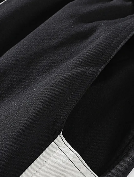 Clearance OUKU Men's Cargo Pants Cargo Trousers Joggers Trousers Cropped Pants Drawstring Elastic Waist Multi Pocket Color Block Comfort Wearable Casual Daily Holiday Sports Fashion Black White