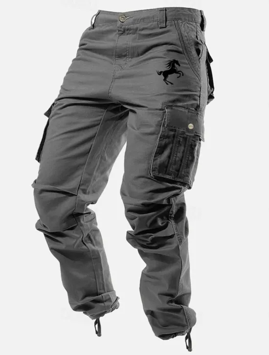 Sale OUKU Men's Cargo Pants Cargo Trousers Work Pants Multi Pocket Graphic Animal Horse Outdoor Full Length Outdoor Sports Outdoor Casual Classic Western Style Yellow Army Green Micro-elastic