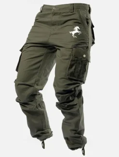 Sale OUKU Men's Cargo Pants Cargo Trousers Work Pants Multi Pocket Graphic Animal Horse Outdoor Full Length Outdoor Sports Outdoor Casual Classic Western Style Yellow Army Green Micro-elastic