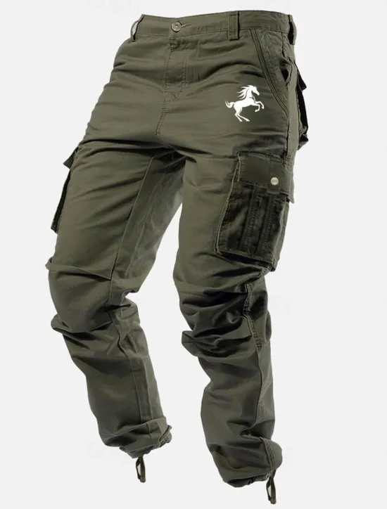 Sale OUKU Men's Cargo Pants Cargo Trousers Work Pants Multi Pocket Graphic Animal Horse Outdoor Full Length Outdoor Sports Outdoor Casual Classic Western Style Yellow Army Green Micro-elastic