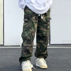 OUKU Men's Cargo Pants Cargo Trousers Trousers Camo Pants Pocket Drawstring Elastic Waist Camouflage Comfort Breathable Outdoor Daily Going out 100% Cotton Fashion Casual Army Green