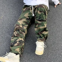 OUKU Men's Cargo Pants Cargo Trousers Trousers Camo Pants Pocket Drawstring Elastic Waist Camouflage Comfort Breathable Outdoor Daily Going out 100% Cotton Fashion Casual Army Green