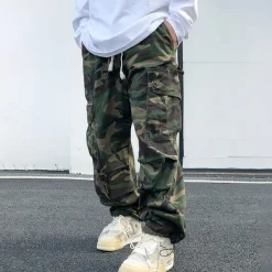 OUKU Men's Cargo Pants Cargo Trousers Trousers Camo Pants Pocket Drawstring Elastic Waist Camouflage Comfort Breathable Outdoor Daily Going out 100% Cotton Fashion Casual Army Green