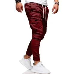 Clearance OUKU Men's Cargo Pants Cargo Trousers Joggers Trousers Elastic Waist Flap Pocket Solid Color Going out Weekend Streetwear Stylish Black Red