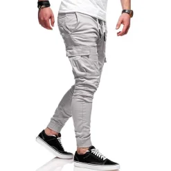 Clearance OUKU Men's Cargo Pants Cargo Trousers Joggers Trousers Elastic Waist Flap Pocket Solid Color Going out Weekend Streetwear Stylish Black Red
