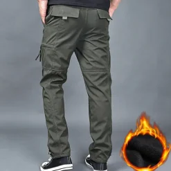 Sale OUKU Men's Cargo Pants Cargo Trousers Work Pants Zip Leg Solid Color Thermal Warm Fleece Lining Weekend Streetwear Casual Formal ArmyGreen Black