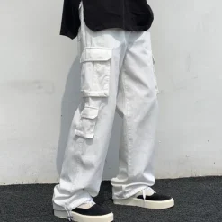 Clearance OUKU Men's Cargo Pants Cargo Trousers Elastic Waist Multi Pocket Solid Color Daily Weekend Streetwear Stylish Black White