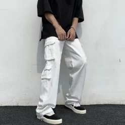 Clearance OUKU Men's Cargo Pants Cargo Trousers Elastic Waist Multi Pocket Solid Color Daily Weekend Streetwear Stylish Black White