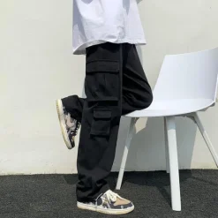 Clearance OUKU Men's Cargo Pants Cargo Trousers Elastic Waist Multi Pocket Solid Color Daily Weekend Streetwear Stylish Black White