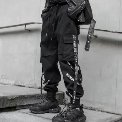 Clearance OUKU Men's Cargo Pants Cargo Trousers Techwear Pocket Drawstring Plain Comfort Breathable Outdoor Daily Going out Fashion Casual Micro-elastic Black